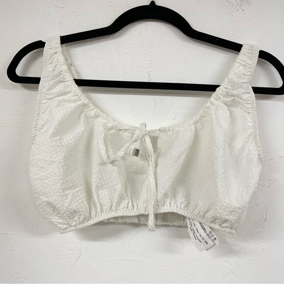 Zara White Cottage Core Swiss Dot Crop Top Blouse M - Picture 1 of 6